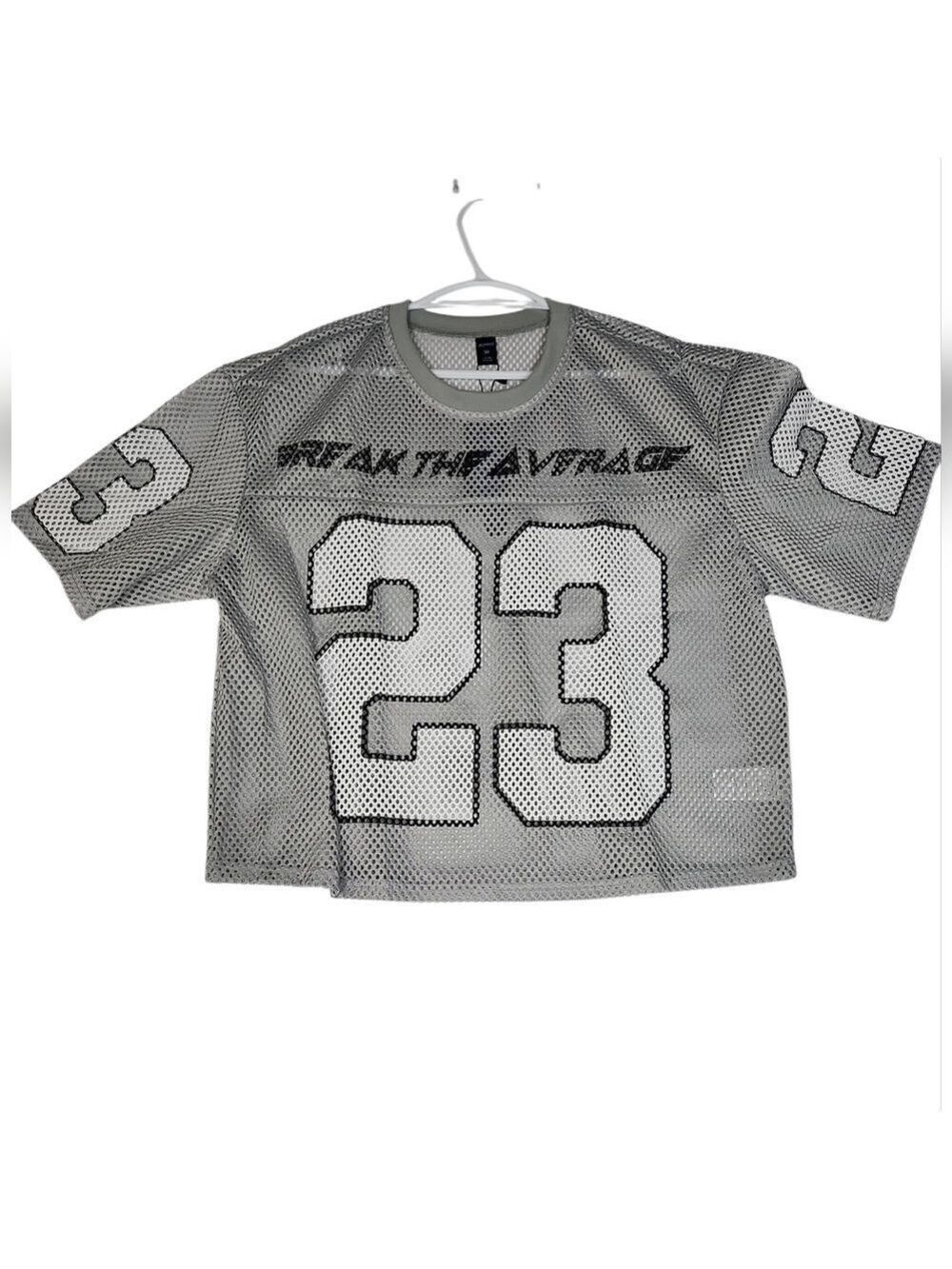 SKU 1813 ROMWE Gray Mesh Jersey with Black Accents